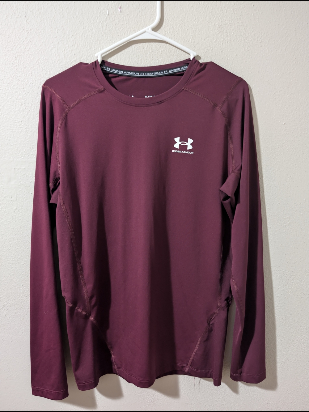 Under Armour Men’s Long Sleeve HeatGear Top - Maroon with White Logo